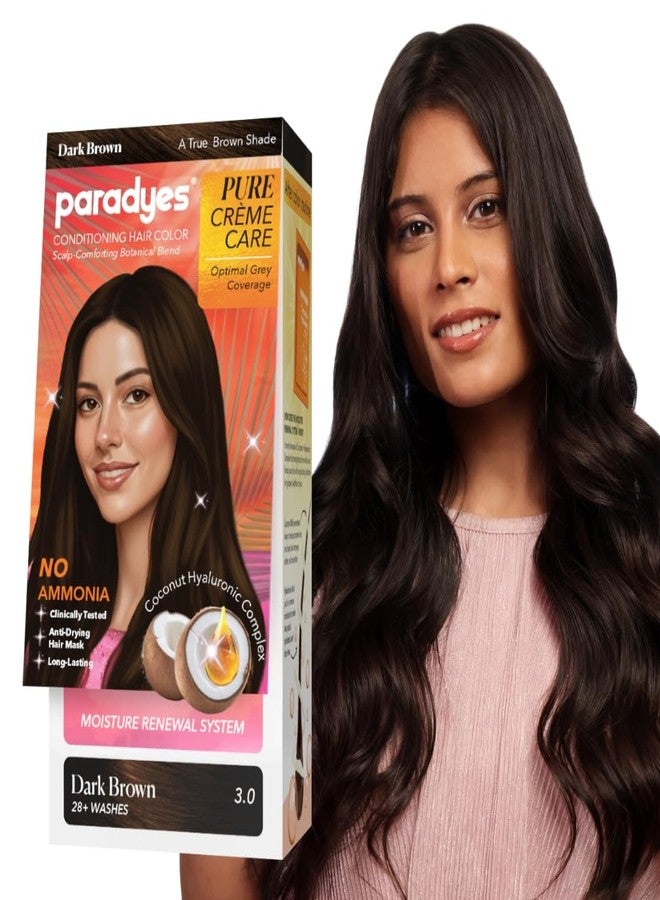 Paradyes Pure Crème Care No Ammonia Hair Color Dark Brown 3.0 | Long-Lasting Crème Formula | Grey Coverage | Coconut Milk + Almond Oil + Hyaluronic Complex | Smooth & Shiny Finish | 60g + 10 ml - Image 1