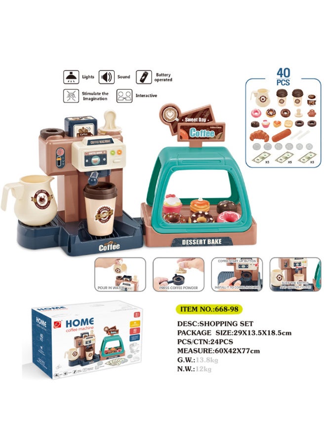 Children's Play Kitchen Simulation Food Mini Ice Cream Supermarket Donut Coffee Machine Export Toy Set-Color:668-98 Blue Green (light Sound Water) 0.5kg  - Image 1