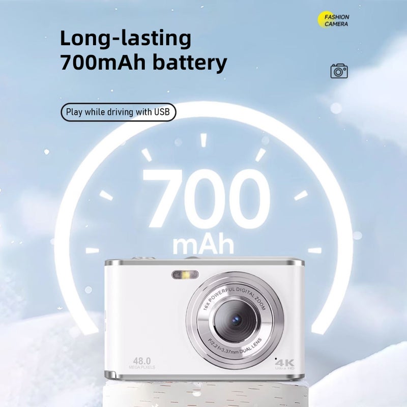 Kids Camera 4K Digital Camera Video Camera with Flash Light 1/4in Screw Hole 48MP Dual Lenses 16X Digital Zoom Support Auto Focus Face Detection Anti-shaking Function with 2pcs Batteries 32GB Memory - Image 2
