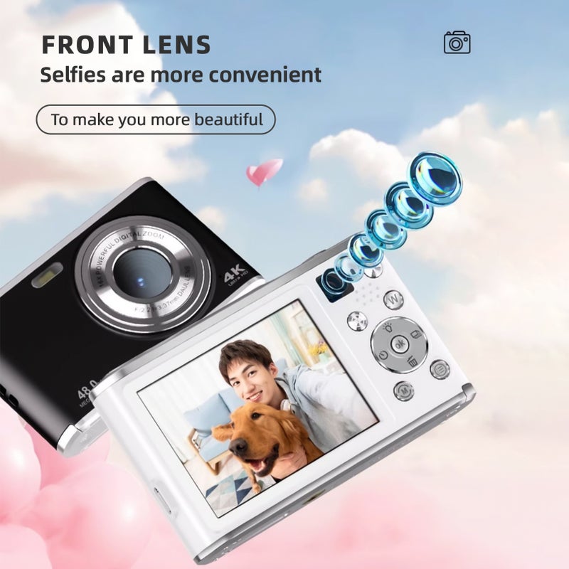 Kids Camera 4K Digital Camera Video Camera with Flash Light 1/4in Screw Hole 48MP Dual Lenses 16X Digital Zoom Support Auto Focus Face Detection Anti-shaking Function with 2pcs Batteries 32GB Memory - Image 3