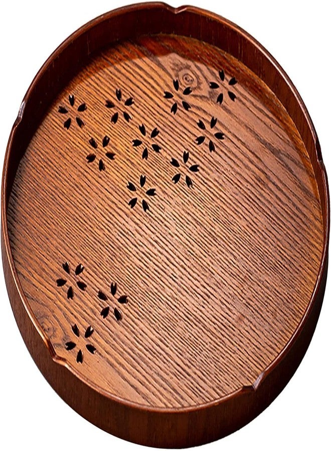 Maxmartt Tea Tray,Round Wooden Cherry Blossom Pattern Tray Japanese Style Food Serving Tray Matcha Baked Tea Whisk Stand for Home Tea House - Image 1