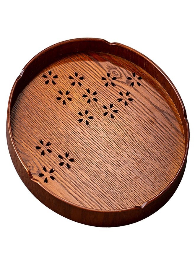 Maxmartt Tea Tray,Round Wooden Cherry Blossom Pattern Tray Japanese Style Food Serving Tray Matcha Baked Tea Whisk Stand for Home Tea House - Image 4