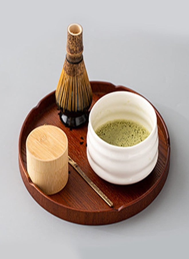 Maxmartt Tea Tray,Round Wooden Cherry Blossom Pattern Tray Japanese Style Food Serving Tray Matcha Baked Tea Whisk Stand for Home Tea House - Image 3