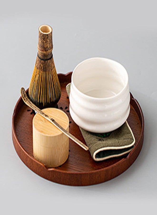 Maxmartt Tea Tray,Round Wooden Cherry Blossom Pattern Tray Japanese Style Food Serving Tray Matcha Baked Tea Whisk Stand for Home Tea House - Image 5