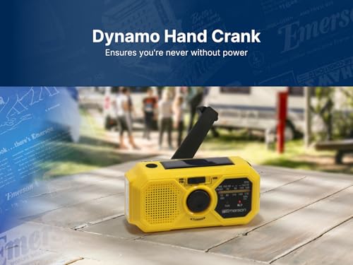 Emerson راديو طوارئ إميرسون ER-7050 AM/FM مع نطاق الطقس NOAA، بنك طاقة مدمج، يدوي، شحن بالطاقة الشمسية، مصباح LED، وإنذار SOS – معدات بقاء أساسية للتخييم والاستعداد للطوارئ - Image 4
