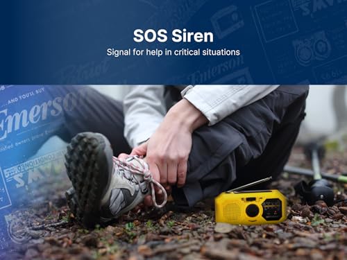 Emerson راديو طوارئ إميرسون ER-7050 AM/FM مع نطاق الطقس NOAA، بنك طاقة مدمج، يدوي، شحن بالطاقة الشمسية، مصباح LED، وإنذار SOS – معدات بقاء أساسية للتخييم والاستعداد للطوارئ - Image 2