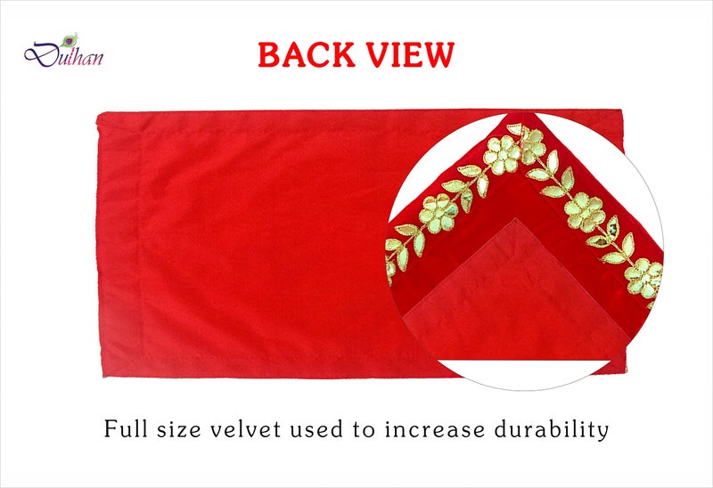 Dulhan 10 x 20 inch DLC Designer Long Velvet Pooja aasan Cloth for God Idol, Chowki Asan kapda, Red Bhagwan aasan Altar Cloth for Puja Mandir Table and Temple Shelf, Diwali Decoration (Pack of 2) - Image 4