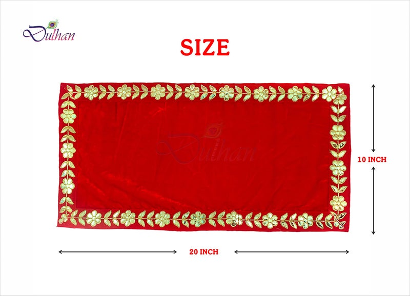 Dulhan 10 x 20 inch DLC Designer Long Velvet Pooja aasan Cloth for God Idol, Chowki Asan kapda, Red Bhagwan aasan Altar Cloth for Puja Mandir Table and Temple Shelf, Diwali Decoration (Pack of 2) - Image 2