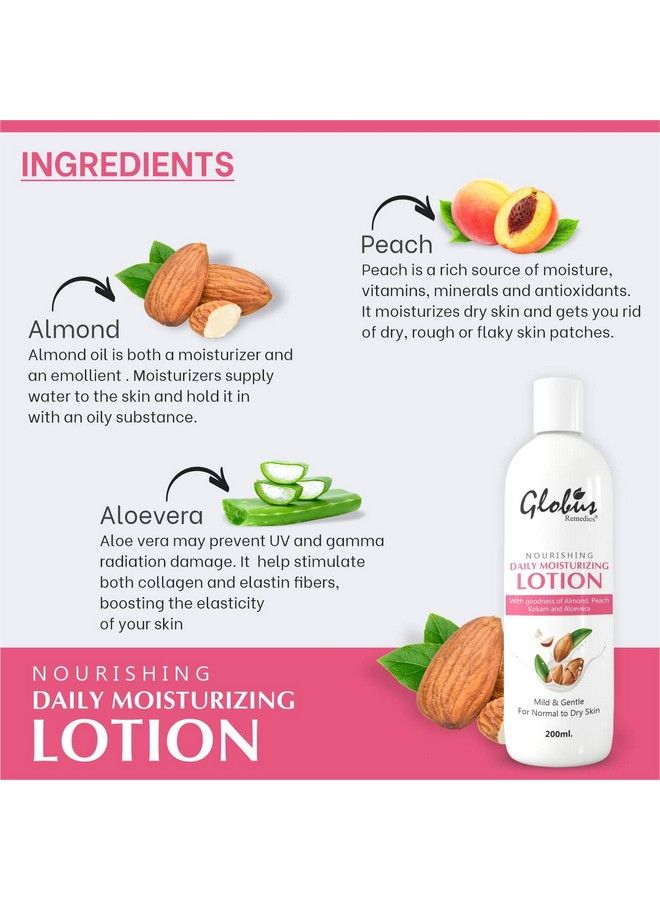 Globus Remedies Nourishing & Daily Moisturizing Body Lotion For Silky Smooth Skin With Goodness Of Almond Aloe Vera & Peach & Kokum Butter 200Ml - Image 4