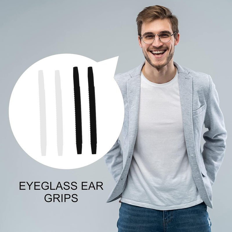 كلاراكو Klarako 10 أزواج من أغطية نظارة طبية للأذن، أكمام تثبيت نظارة طبية مضادة للانزلاق، خطاف أذن، أطراف معابد نظارات من السيليكون، أسود وأبيض - Image 2