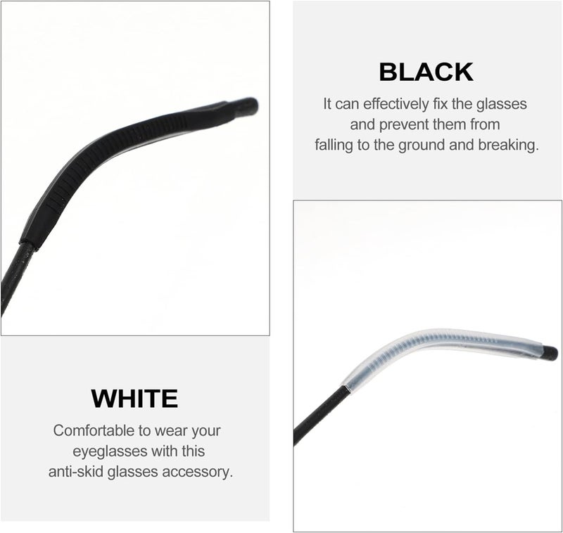 كلاراكو Klarako 10 أزواج من أغطية نظارة طبية للأذن، أكمام تثبيت نظارة طبية مضادة للانزلاق، خطاف أذن، أطراف معابد نظارات من السيليكون، أسود وأبيض - Image 4