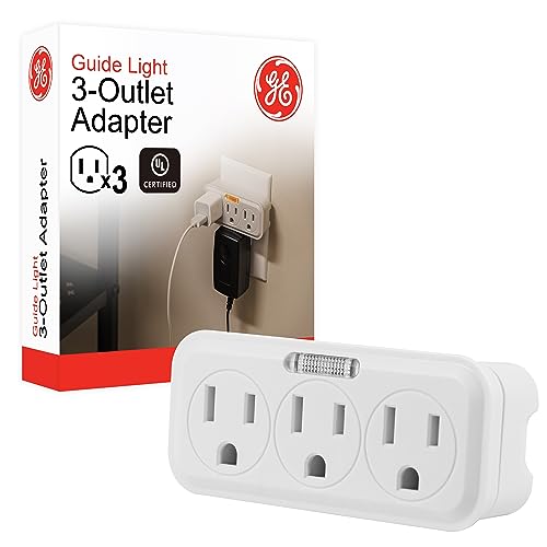 GE 3-Outlet Extender Wall Tap with Guide Light, Grounded Adapter, 3-Prong, Cruise Essentials, Indoor Rated, Use for Home Office School Dorm, UL Listed, White, 14494 - Image 1
