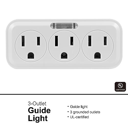 GE 3-Outlet Extender Wall Tap with Guide Light, Grounded Adapter, 3-Prong, Cruise Essentials, Indoor Rated, Use for Home Office School Dorm, UL Listed, White, 14494 - Image 3