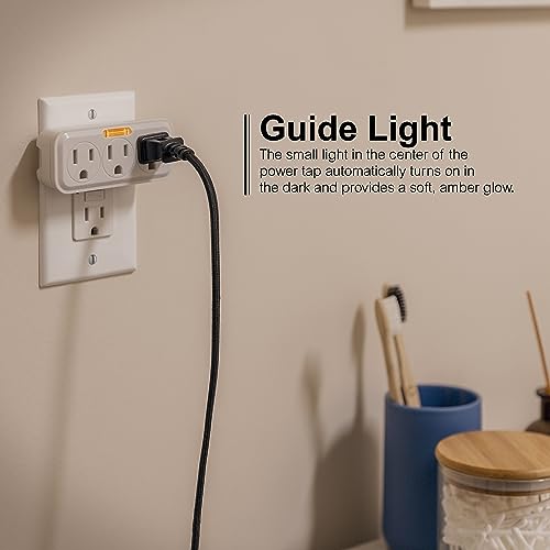 GE 3-Outlet Extender Wall Tap with Guide Light, Grounded Adapter, 3-Prong, Cruise Essentials, Indoor Rated, Use for Home Office School Dorm, UL Listed, White, 14494 - Image 4