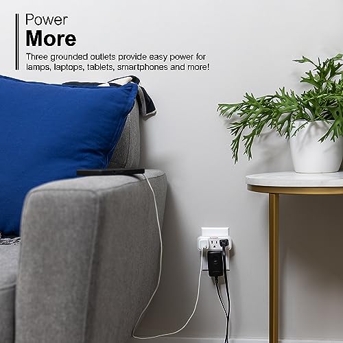 GE 3-Outlet Extender Wall Tap with Guide Light, Grounded Adapter, 3-Prong, Cruise Essentials, Indoor Rated, Use for Home Office School Dorm, UL Listed, White, 14494 - Image 5