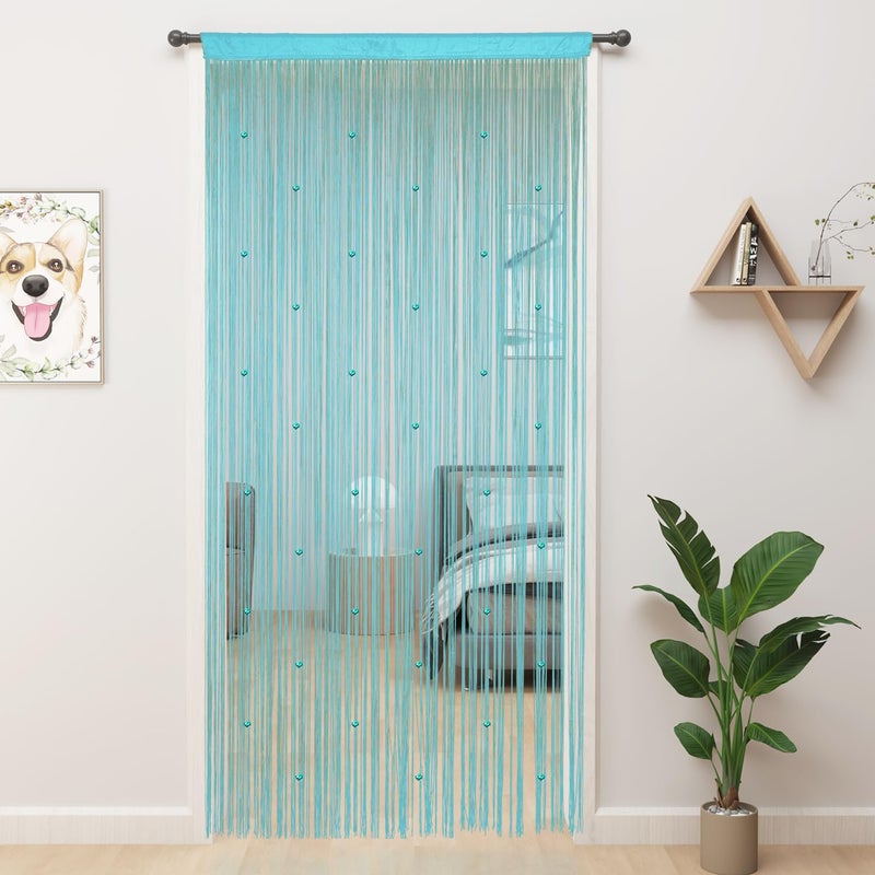 YIIBAII Beaded Curtain Beaded Curtains for Doorways Crystals Suitable for Interior Decoration and Partitions Hippy Closet Curtains (Light Blue, 39"x79") - Image 1