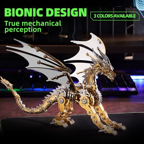 OreilleStar 3D Metal Dragon Puzzle Mechanical Model Building Kit Green and Red Assembly Puzzle for Adults Gift Gold Dragon - Image 5