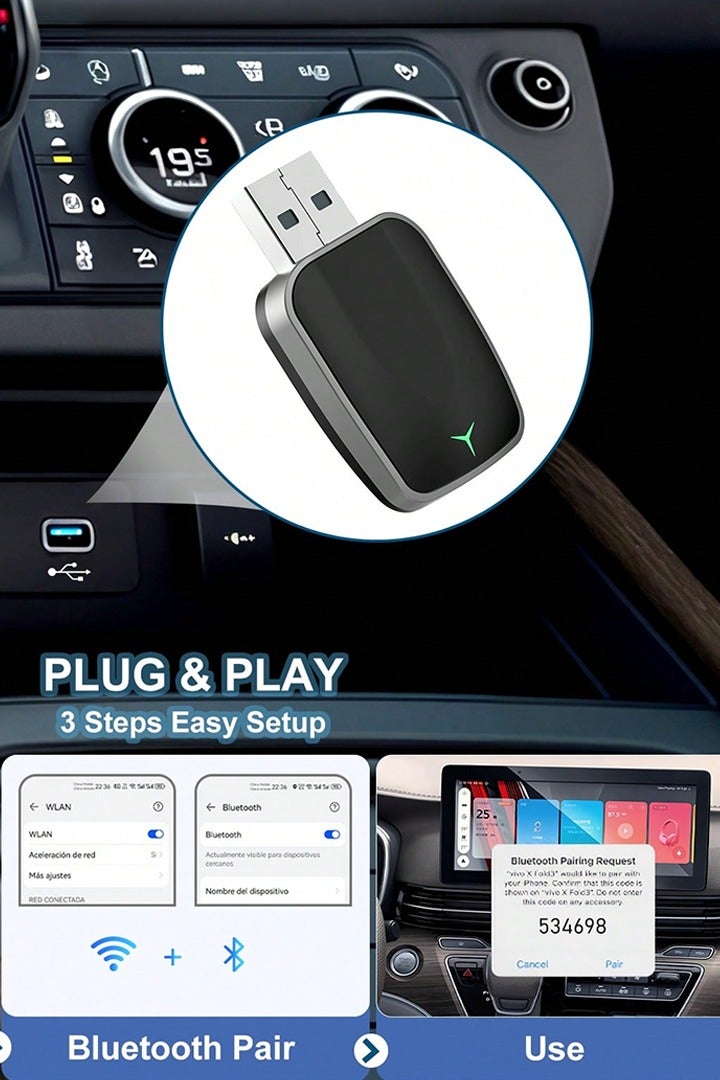 مكيف 2 في 1 للاستخدام اللاسلكي لـ CarPlay و Android Auto - مكيف لاسلكي متعدد الاستخدامات لـ iPhone/Android، يحول من سلكي إلى لاسلكي، USB-A/C - Image 3
