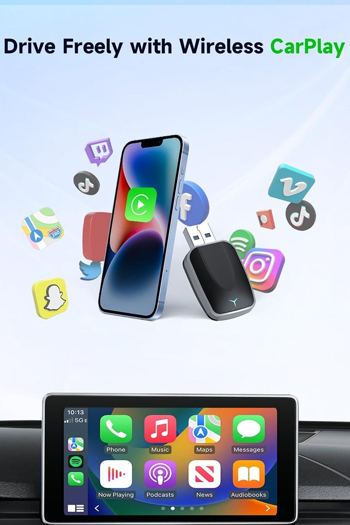 مكيف 2 في 1 للاستخدام اللاسلكي لـ CarPlay و Android Auto - مكيف لاسلكي متعدد الاستخدامات لـ iPhone/Android، يحول من سلكي إلى لاسلكي، USB-A/C - Image 4