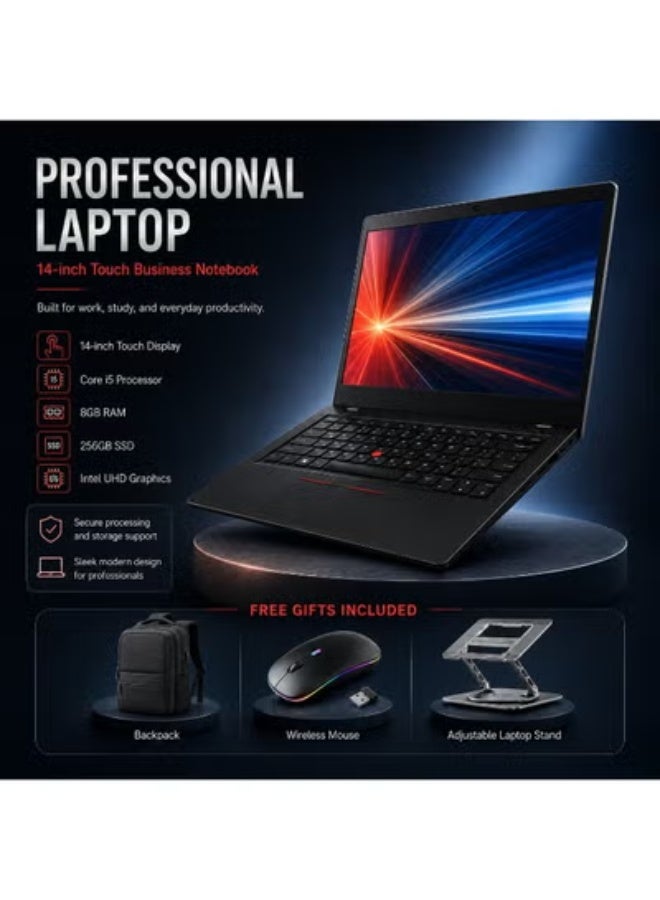 High-Performance 14-Inch Touchscreen Laptop Bundle, Core i5, 8GB RAM, 256GB SSD – Includes Premium Laptop Bag, Ergonomic Stand, and Precision Mouse as Free Gifts - Image 2