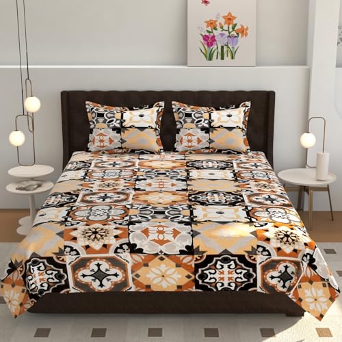 TIB® Premium Flannel Warm bedsheet for Double Bed 90x100 Inch with 2 Pillow Covers, (Circle Cream) - Image 1