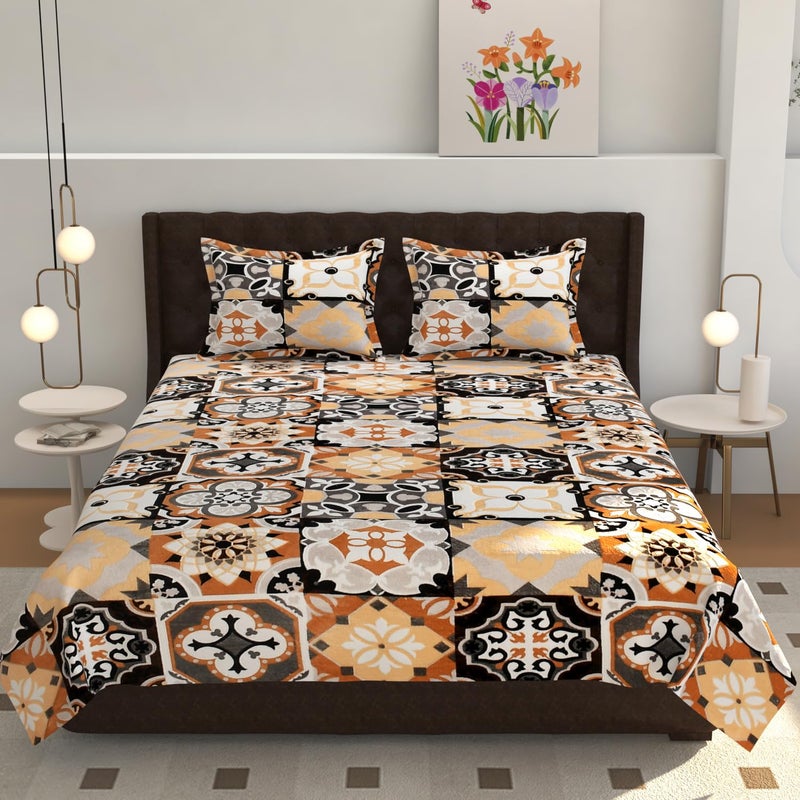 TIB® Premium Flannel Warm bedsheet for Double Bed 90x100 Inch with 2 Pillow Covers, (Circle Cream) - Image 3