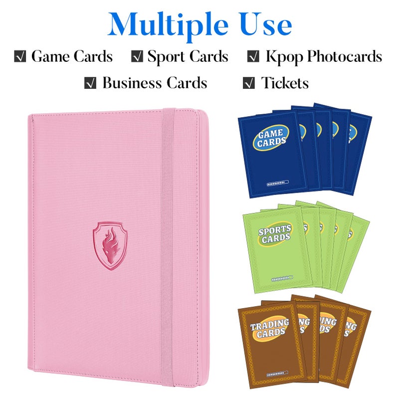 Fabmaker Premium 9 Pocket Card Binder for 360 Cards, Fabmaker PU Cover Trading Card Binder, Sturdy Card Collection Album, Sleek Card Holder Folders for Game Cards & Sports Cards, Pink - Image 3