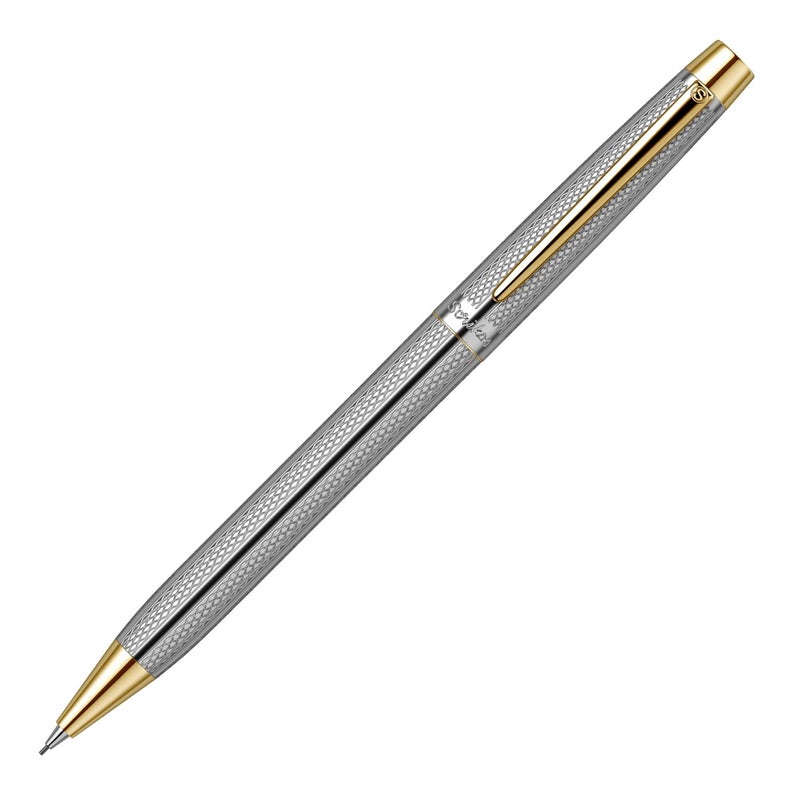 Scrikss 07mm Mechanical Lead Pen Pencil Chrome Plated Brass Body Gold Plated Trims Twist Mechanism Venus 722 Engraved with Wave Cut Pattern Ideal for Gifting - Image 1