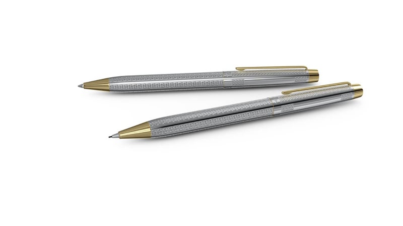 Scrikss 07mm Mechanical Lead Pen Pencil Chrome Plated Brass Body Gold Plated Trims Twist Mechanism Venus 722 Engraved with Wave Cut Pattern Ideal for Gifting - Image 5