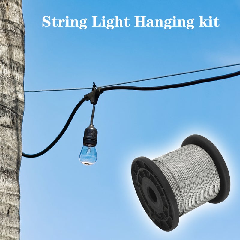 304 Stainless Steel Wire Rope Cable with 30pcs Aluminum Clamps Loops 328FT String Light Hanging Cable 7*7 Strand Core 110Mpa Breaking Strength for Outdoor Yard Garden - Image 4