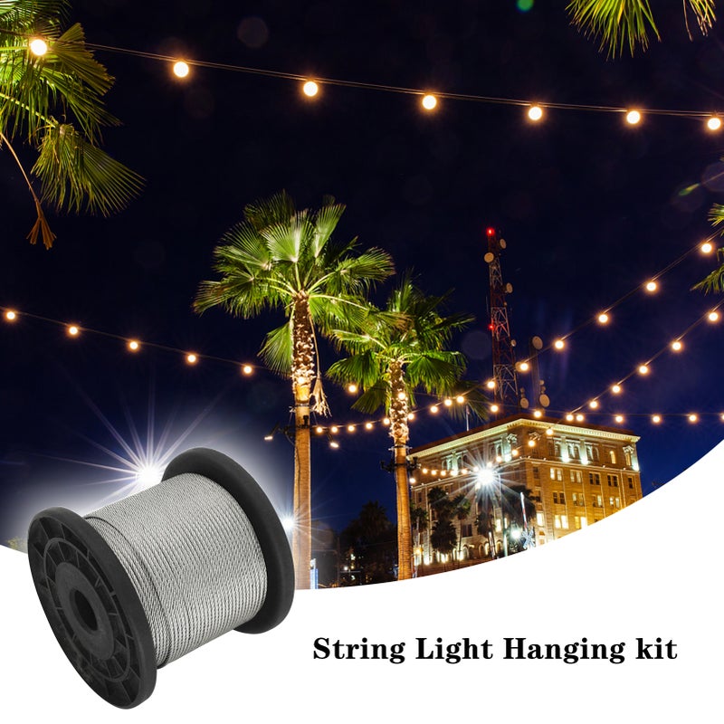 304 Stainless Steel Wire Rope Cable with 30pcs Aluminum Clamps Loops 328FT String Light Hanging Cable 7*7 Strand Core 110Mpa Breaking Strength for Outdoor Yard Garden - Image 3