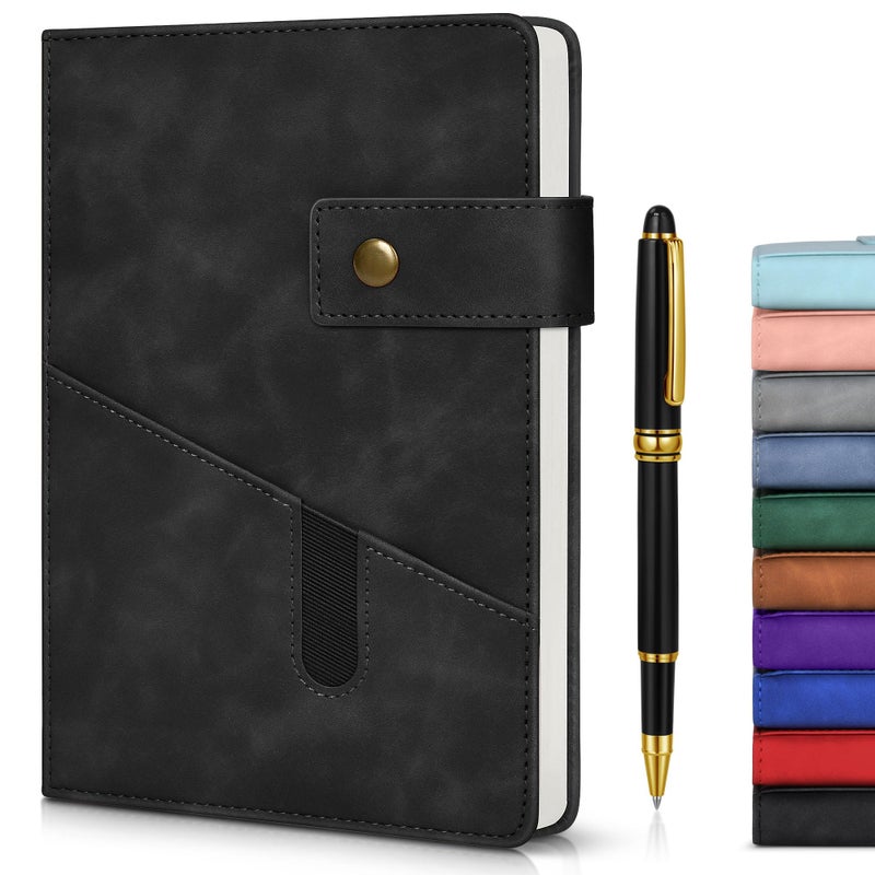 vfaejll Black A5 Lined Leather Journal Notebook for Men Women,5.9" X 8.4" Personalized Hardcover Journal with Pen,200 Pages 100 Gsm Thick Ruled Paper Daily Diary for School,Travel,Work,Writing - Image 1