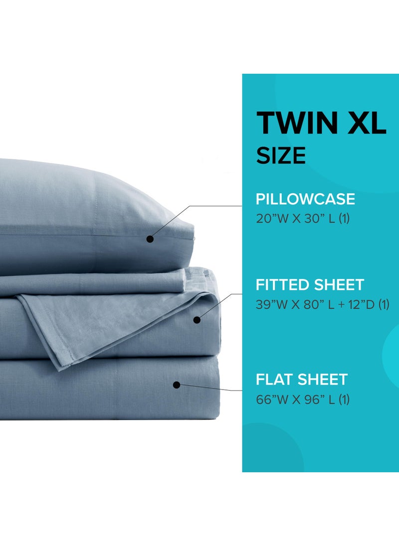 Comfort Spaces Comfort Spaces 100% Cotton Sheet Set Breathable  Lightweight  Soft with 12"" Elastic Pocket Fits up to 14"" Mattress  All Season Cozy Bedding  Matching Pillow Case  Twin XL Blue 3 Piece  - Image 5