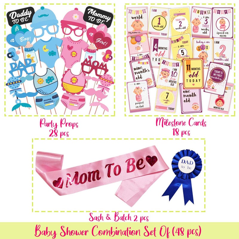 Wobbox Baby Shower Decoration Items| Baby Shower Ceremony Photo Booth Props for Photoshoot, Daddy to Be Badge & Mom to Be Sash with Milestone Card, Godh Bharai Ceremony Decoration Kit-(FP814) - Image 2