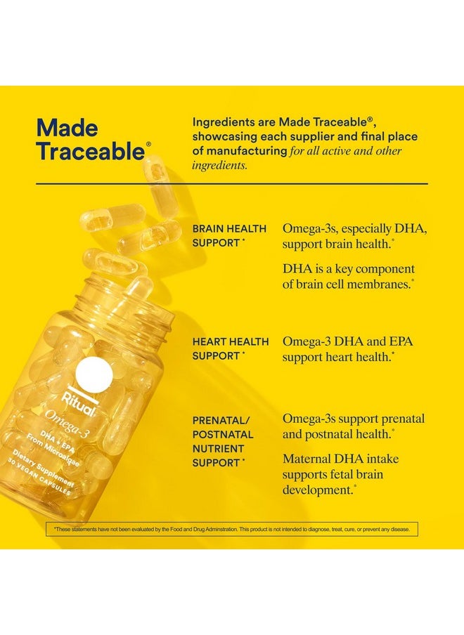 Ritual - Ritual Omega 3 - Vegan - Science-Backed Dose of DHA & EPA Fatty Acids in 2:1 Ratio, Bioavailable, Brain and Heart Health Support, Minimal Burp-Back, Sustainably Sourced Microalgae, 30 Day Supply - Image 1