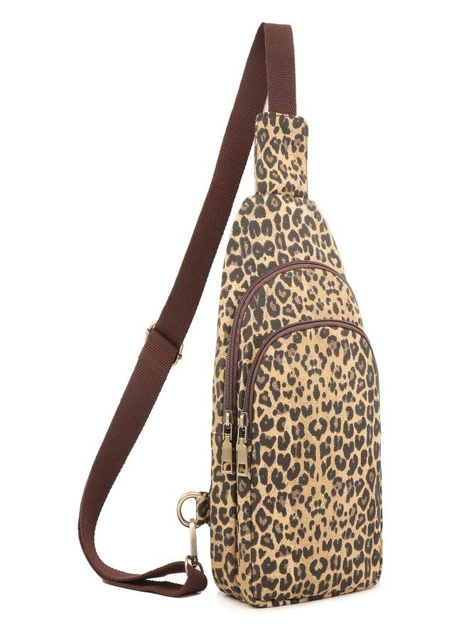 SILKAREA Canvas Sling Bag for Wome Crossbody Purse Small Sling Backpack Purse Travel Hiking Chest Bag Daypack (Brown Leopard) - Image 1