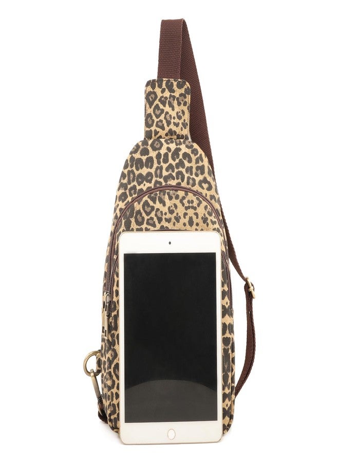 SILKAREA Canvas Sling Bag for Wome Crossbody Purse Small Sling Backpack Purse Travel Hiking Chest Bag Daypack (Brown Leopard) - Image 5