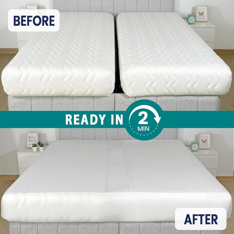 EPHEDORA 2-in-1 Fitted Sheet Attached Bed Bridge Twin (XL) to King Converter Kit | Split King Gap Filler for Adjustable Bed | White - Image 3