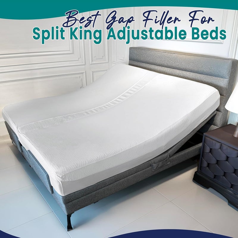 EPHEDORA 2-in-1 Fitted Sheet Attached Bed Bridge Twin (XL) to King Converter Kit | Split King Gap Filler for Adjustable Bed | White - Image 4
