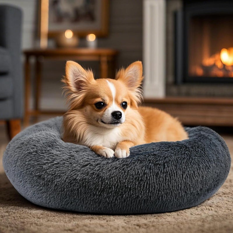 Hoewina Dogs Bed for Small Dogs, Anti-Anxiety Washable Round Bed (Dark Grey, 24.0" L x 24.0" W x 8.0" Th) - Image 5