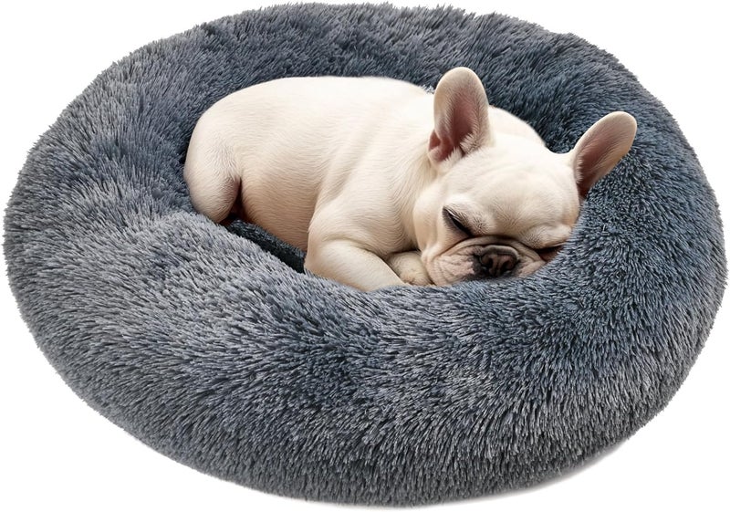 Hoewina Dogs Bed for Small Dogs, Anti-Anxiety Washable Round Bed (Dark Grey, 24.0" L x 24.0" W x 8.0" Th) - Image 1