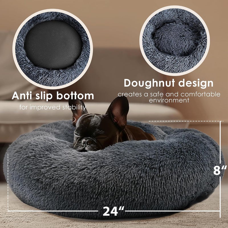Hoewina Dogs Bed for Small Dogs, Anti-Anxiety Washable Round Bed (Dark Grey, 24.0" L x 24.0" W x 8.0" Th) - Image 3