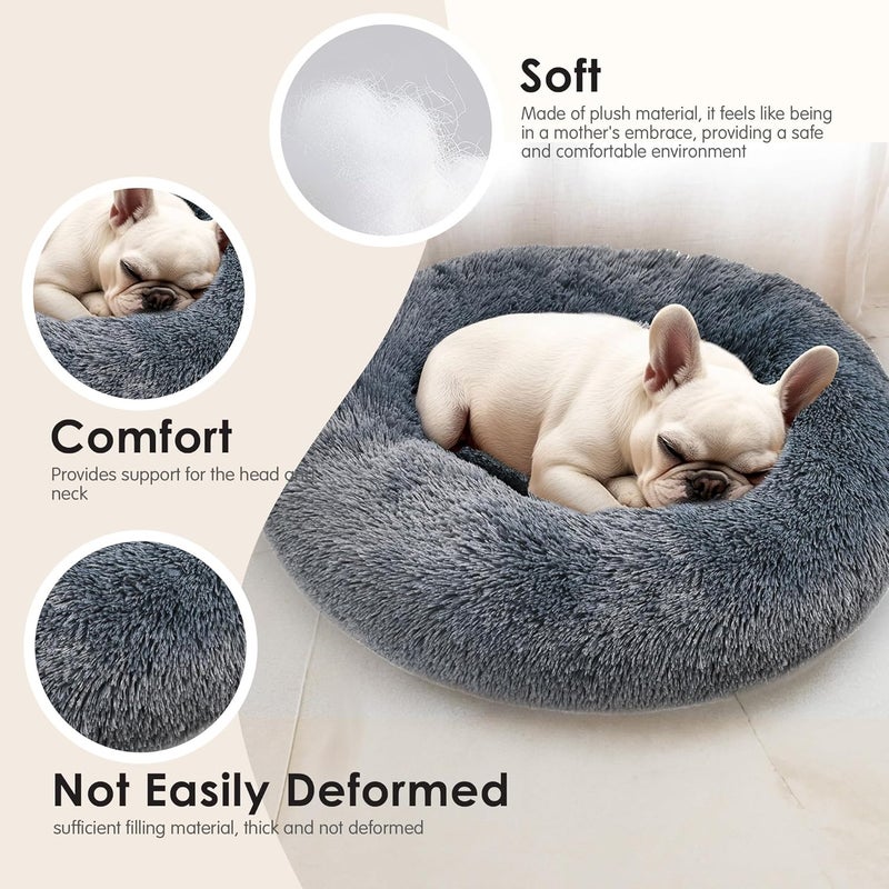 Hoewina Dogs Bed for Small Dogs, Anti-Anxiety Washable Round Bed (Dark Grey, 24.0" L x 24.0" W x 8.0" Th) - Image 4