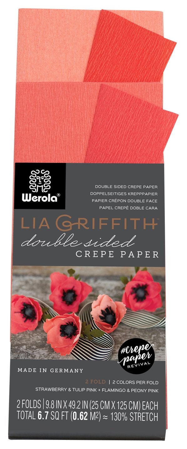 Lia Griffith Double Sided Crepe Paper Folds Roll 67Square Feet Strawberry and Tulip Pink Flamingo and Peony Pink