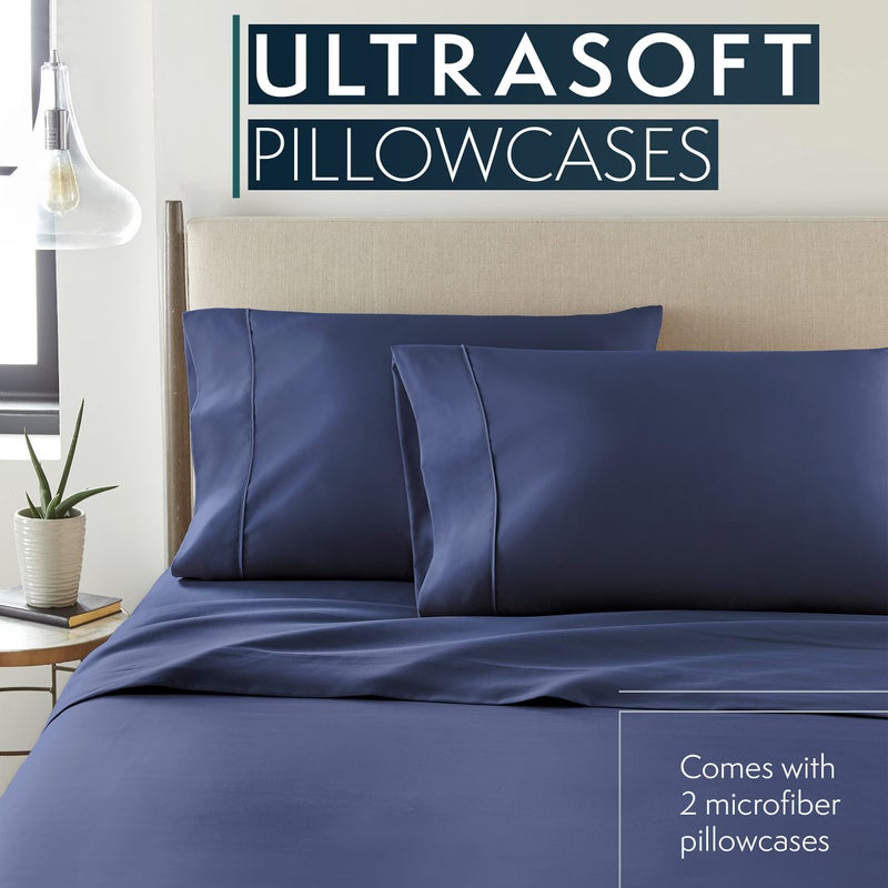 HC Collection King Pillow Cases Set of 2- Microfiber, Extra Soft Pillowcases - Easy Care & Machine Washable - Navy - Image 2