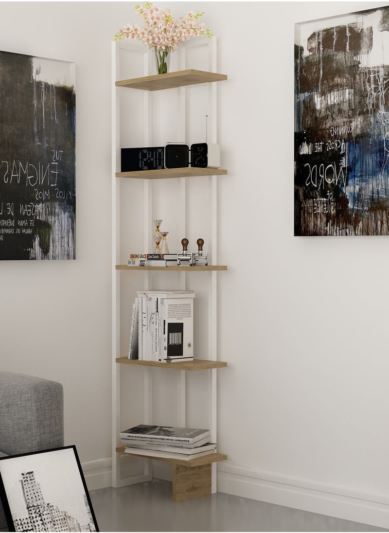 Decorotika Alice 180 tall Metal Frame Manufactured Wood Corner Bookcase | Bookshelf, Storage Rack  - Image 1