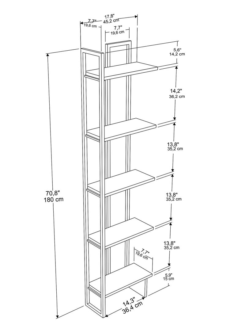 Decorotika Alice 180 tall Metal Frame Manufactured Wood Corner Bookcase | Bookshelf, Storage Rack  - Image 3