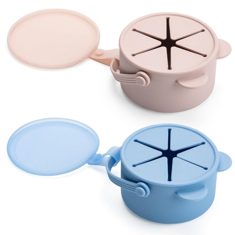 vaanshie Silicone No Spill Snack Cups for Toddlers Portable Baby Snack Cup Containers with Dustproof Lid DishwasherFriendly Toddler Spill Proof Cups Without BPA Lead or Phthalates Blue and Pink - Image 3
