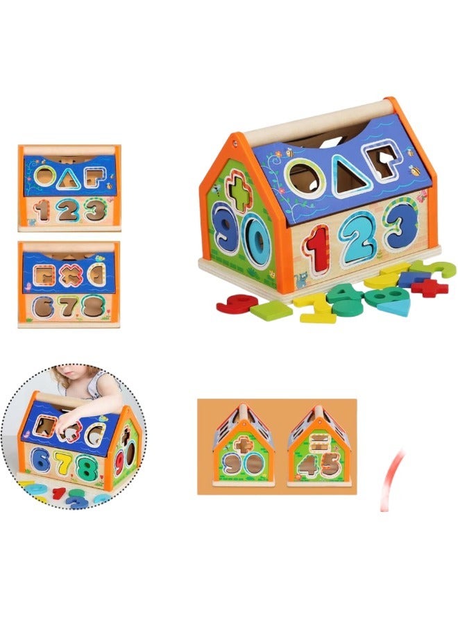 Toy Box Wooden Puzzles For Toddlers Boys & Girls Colorful Number Toddler House Shape Toy Learning Puzzle Toy For Kids Hand-eye Coordination Toy