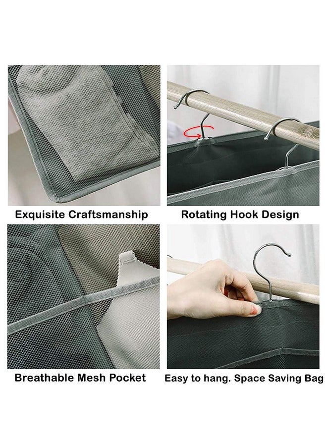 ZOMOZA Double Sided 30 Pockets Clear Hanging Bag Socks Bra Underwear Rack Hanger Storage Organizer Wall Hanging Closet Shelves Storage Pockets-Grey (Fabric)  - Image 4